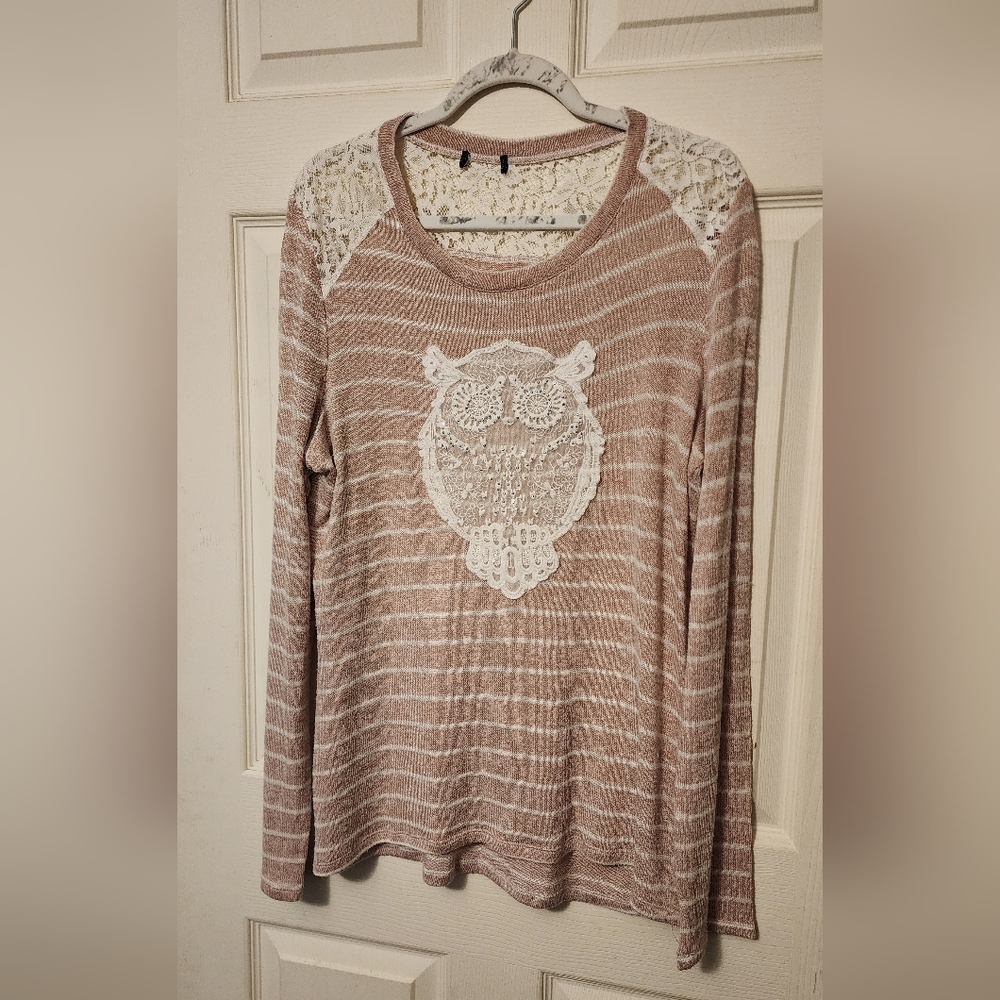 Women's Lace Owl Top - Tan